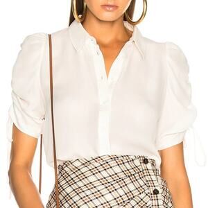 Veronica Beard Carmine Off-White Silk Button Front Ruched Sleeves Blouse Size 4